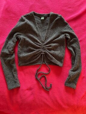 Wild Fable Charcoal Cinched V-Neck Lightweight Sweater